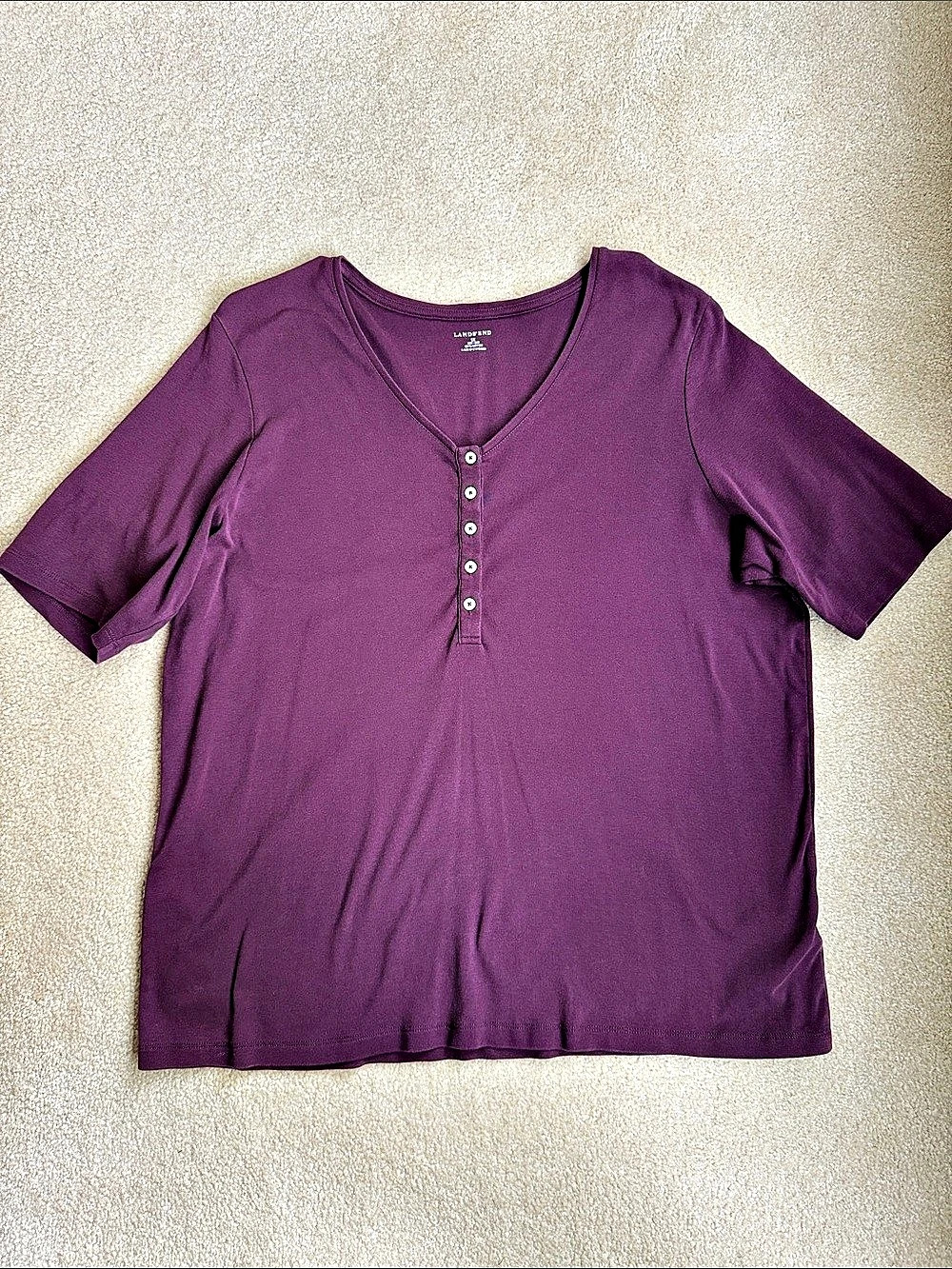 Lands' End Short Sleeve Button Henley Purple 1X